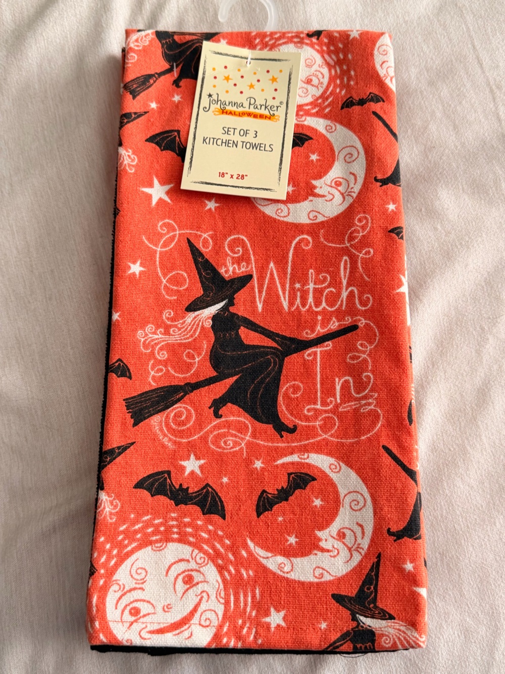 Johanna Parker Orange Halloween Witch is in Kitchen Towel - Set of 3